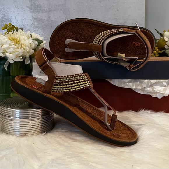 NEW JBU by Jambu Yasmin Velcro Bungee Floral Flats Sandals Saddle Sage Sz 6 - Picture 3 of 15